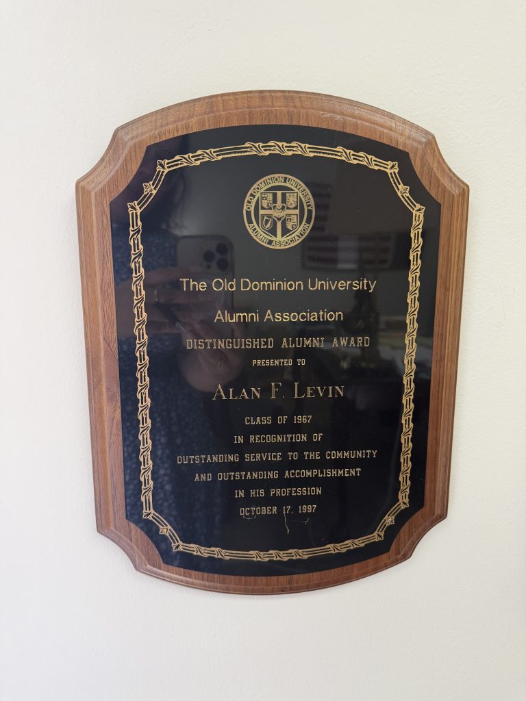 Alan F. Levin receives the Distinguished Alumni Award from The Old Dominion University in 1997